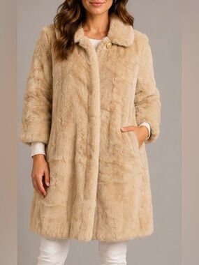 MTissavel of France Women’s Vintage Long Faux Fur Coat in Cream Size Medium